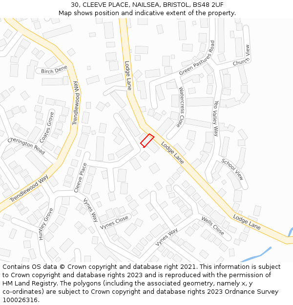 30, CLEEVE PLACE, NAILSEA, BRISTOL, BS48 2UF: Location map and indicative extent of plot