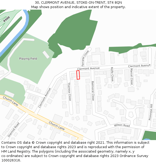30, CLERMONT AVENUE, STOKE-ON-TRENT, ST4 8QN: Location map and indicative extent of plot