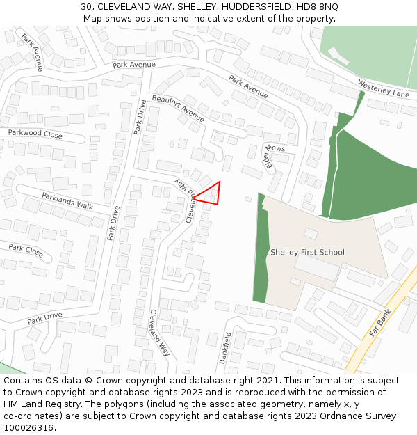 30, CLEVELAND WAY, SHELLEY, HUDDERSFIELD, HD8 8NQ: Location map and indicative extent of plot