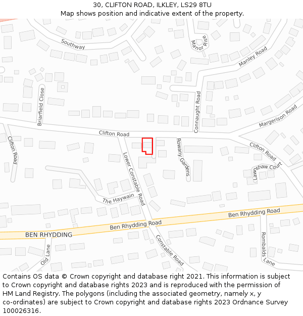 30, CLIFTON ROAD, ILKLEY, LS29 8TU: Location map and indicative extent of plot