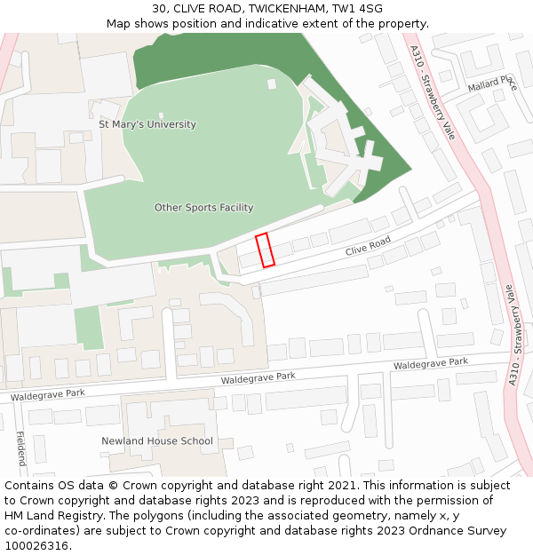 30, CLIVE ROAD, TWICKENHAM, TW1 4SG: Location map and indicative extent of plot