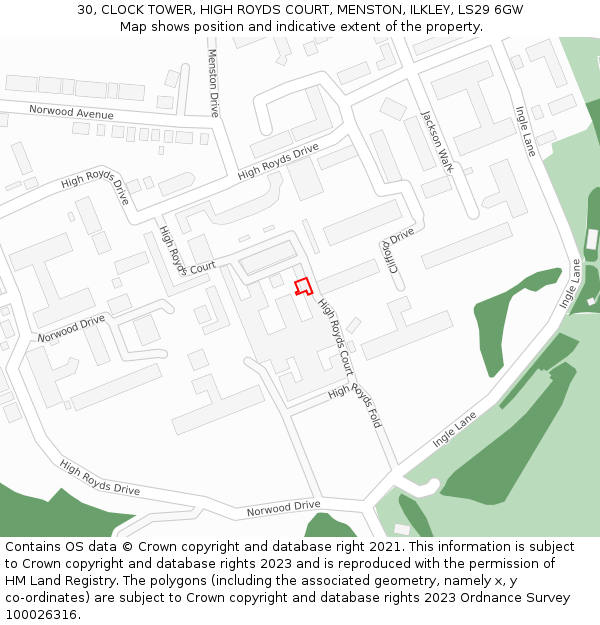 30, CLOCK TOWER, HIGH ROYDS COURT, MENSTON, ILKLEY, LS29 6GW: Location map and indicative extent of plot