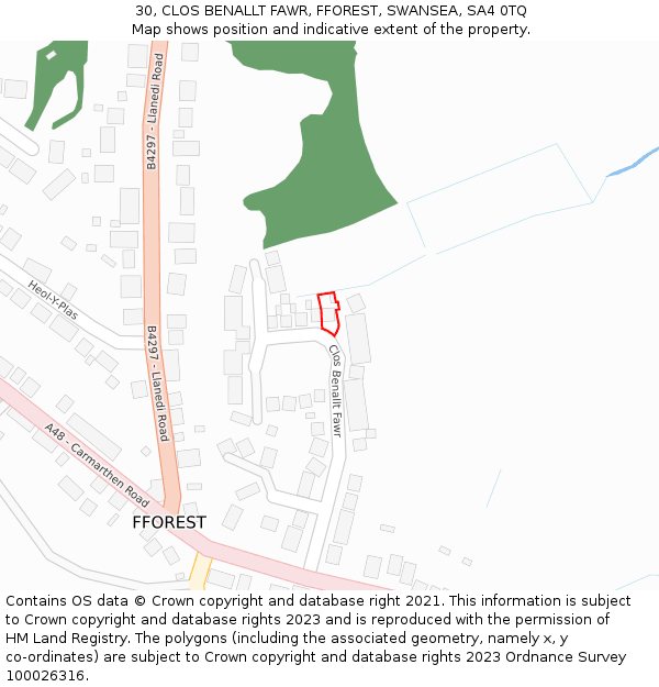 30, CLOS BENALLT FAWR, FFOREST, SWANSEA, SA4 0TQ: Location map and indicative extent of plot