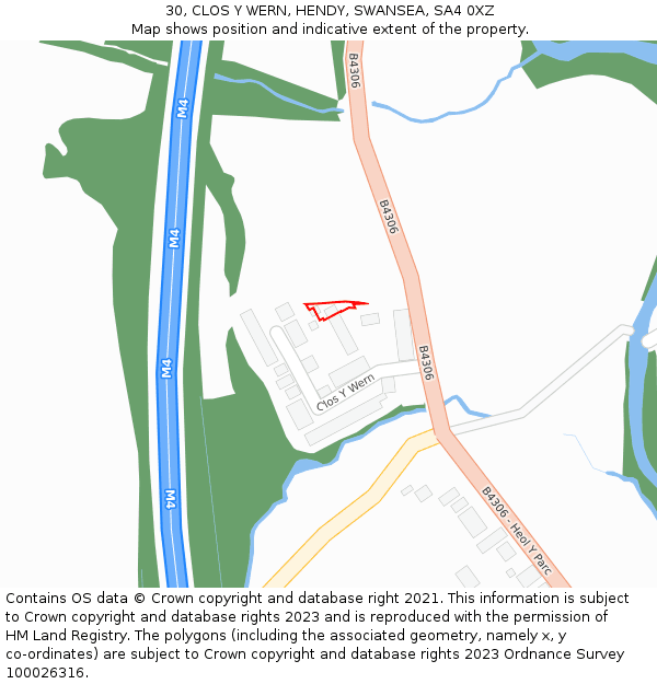 30, CLOS Y WERN, HENDY, SWANSEA, SA4 0XZ: Location map and indicative extent of plot