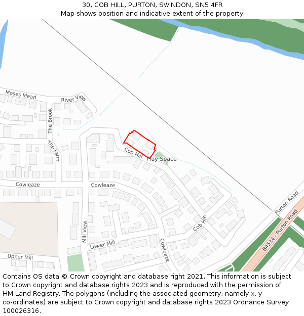 30, COB HILL, PURTON, SWINDON, SN5 4FR: Location map and indicative extent of plot