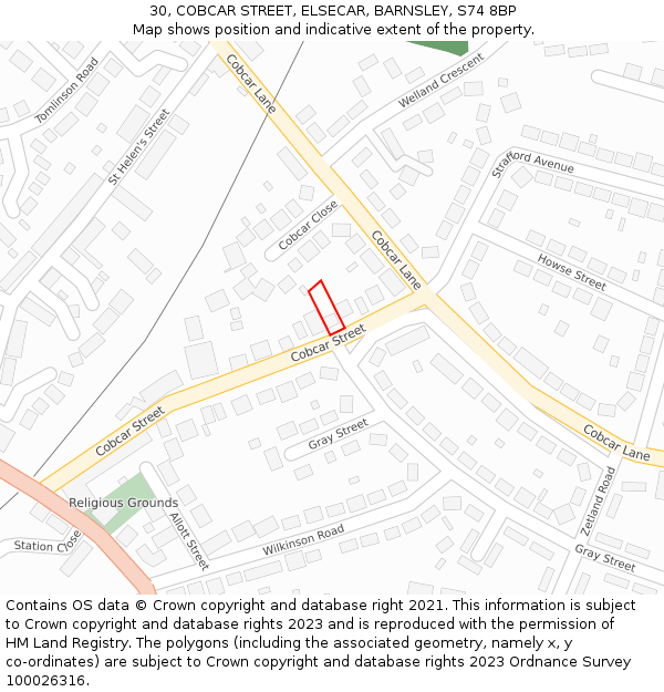 30, COBCAR STREET, ELSECAR, BARNSLEY, S74 8BP: Location map and indicative extent of plot