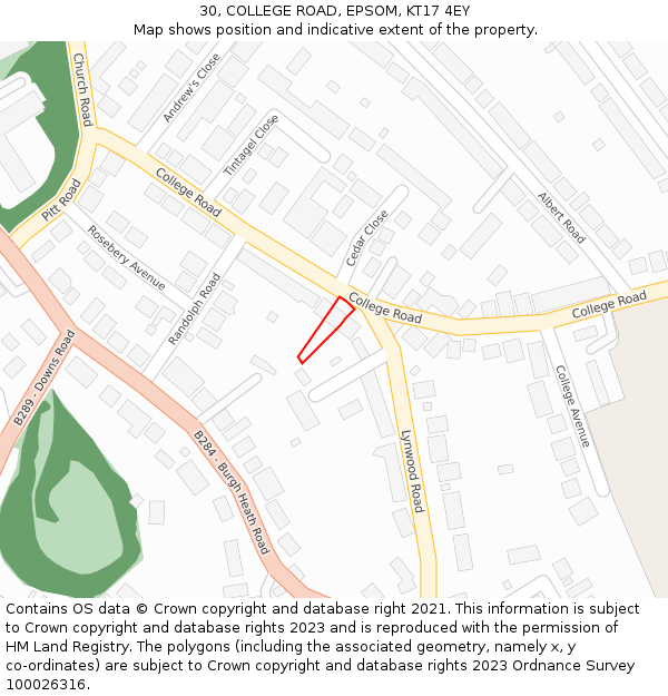 30, COLLEGE ROAD, EPSOM, KT17 4EY: Location map and indicative extent of plot