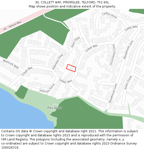 30, COLLETT WAY, PRIORSLEE, TELFORD, TF2 9SL: Location map and indicative extent of plot