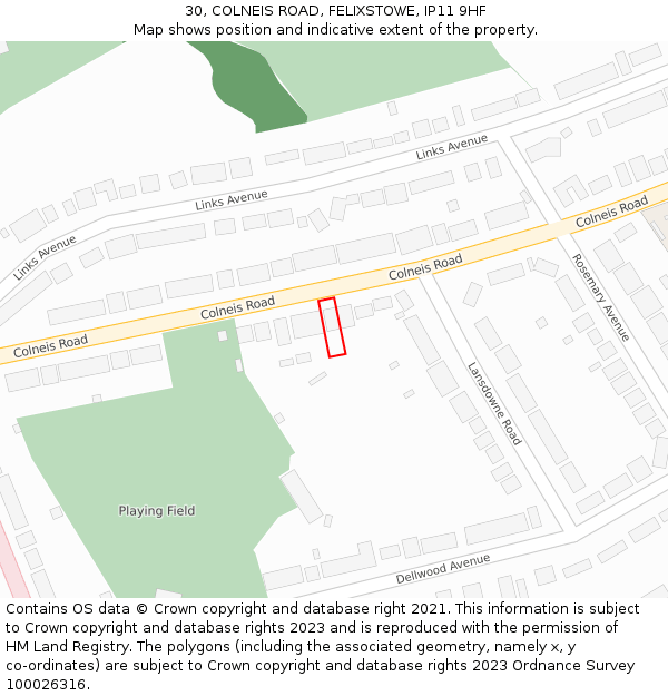 30, COLNEIS ROAD, FELIXSTOWE, IP11 9HF: Location map and indicative extent of plot