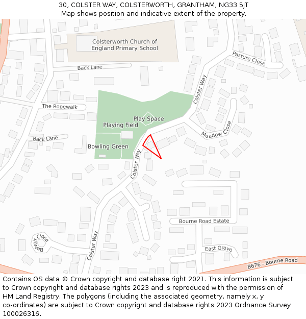 30, COLSTER WAY, COLSTERWORTH, GRANTHAM, NG33 5JT: Location map and indicative extent of plot