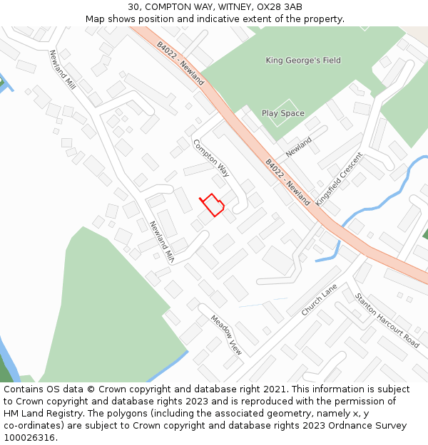 30, COMPTON WAY, WITNEY, OX28 3AB: Location map and indicative extent of plot