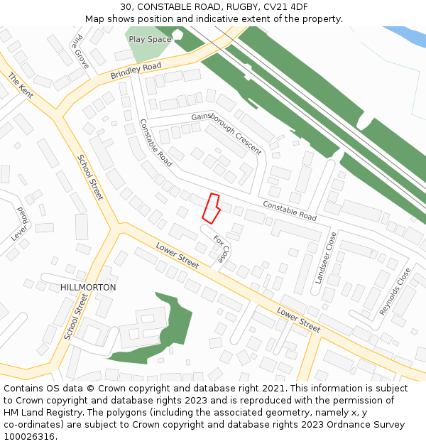 30, CONSTABLE ROAD, RUGBY, CV21 4DF: Location map and indicative extent of plot