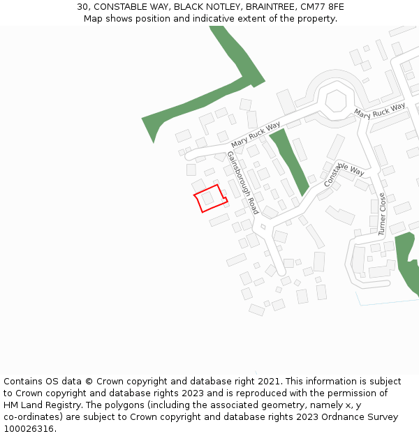 30, CONSTABLE WAY, BLACK NOTLEY, BRAINTREE, CM77 8FE: Location map and indicative extent of plot