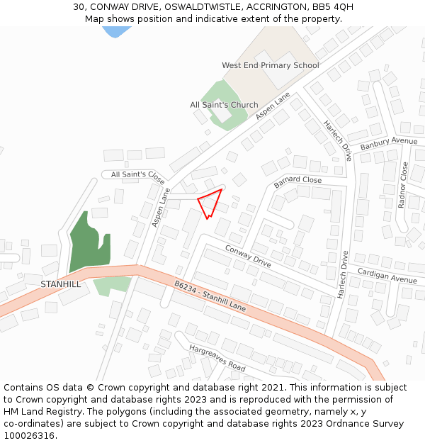 30, CONWAY DRIVE, OSWALDTWISTLE, ACCRINGTON, BB5 4QH: Location map and indicative extent of plot