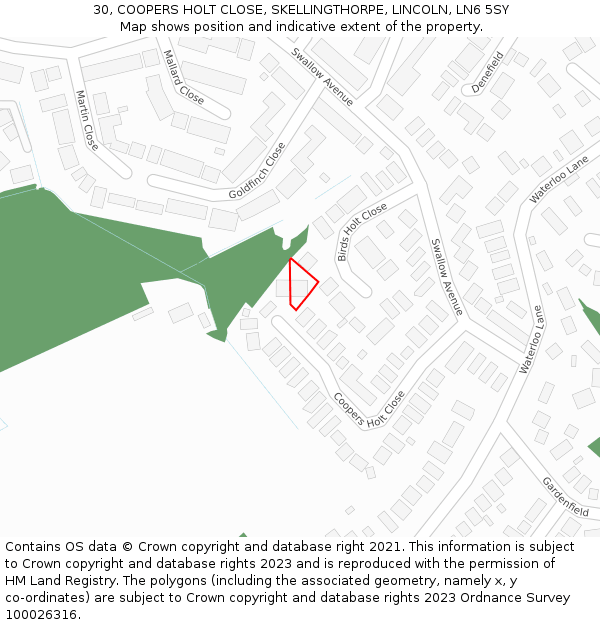 30, COOPERS HOLT CLOSE, SKELLINGTHORPE, LINCOLN, LN6 5SY: Location map and indicative extent of plot
