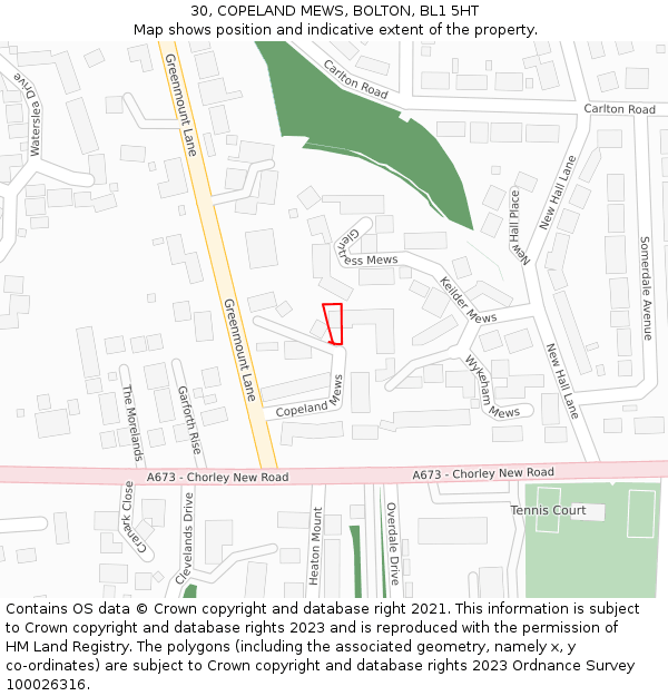 30, COPELAND MEWS, BOLTON, BL1 5HT: Location map and indicative extent of plot