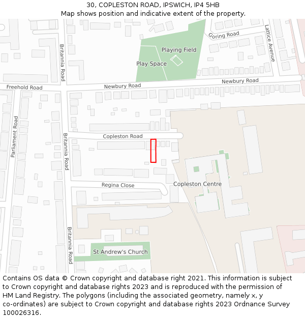 30, COPLESTON ROAD, IPSWICH, IP4 5HB: Location map and indicative extent of plot