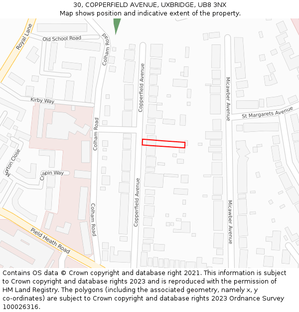 30, COPPERFIELD AVENUE, UXBRIDGE, UB8 3NX: Location map and indicative extent of plot