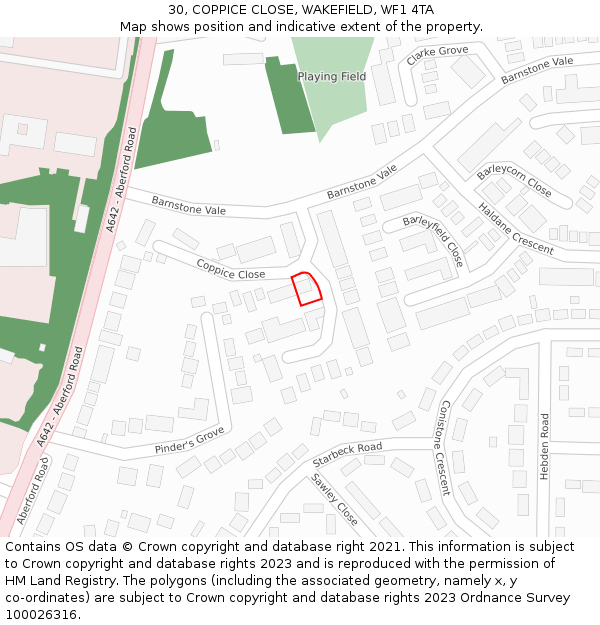 30, COPPICE CLOSE, WAKEFIELD, WF1 4TA: Location map and indicative extent of plot