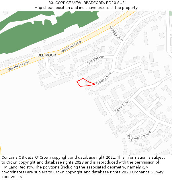 30, COPPICE VIEW, BRADFORD, BD10 8UF: Location map and indicative extent of plot