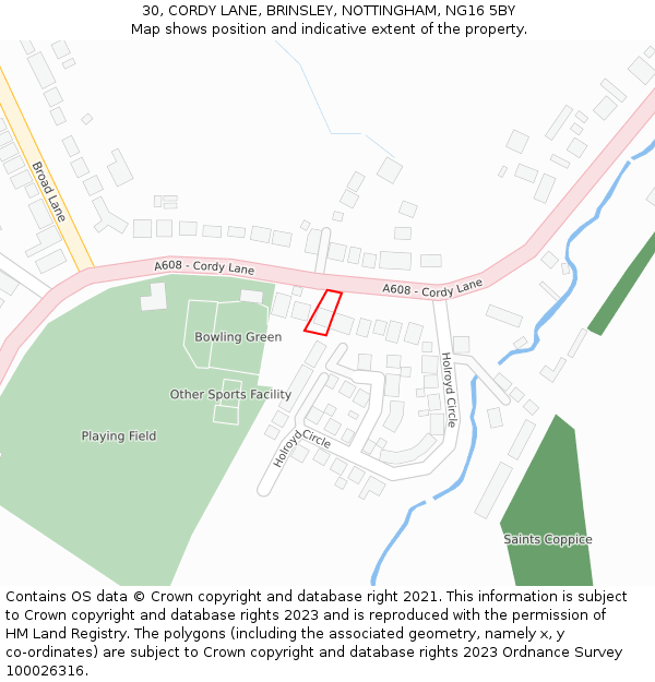 30, CORDY LANE, BRINSLEY, NOTTINGHAM, NG16 5BY: Location map and indicative extent of plot