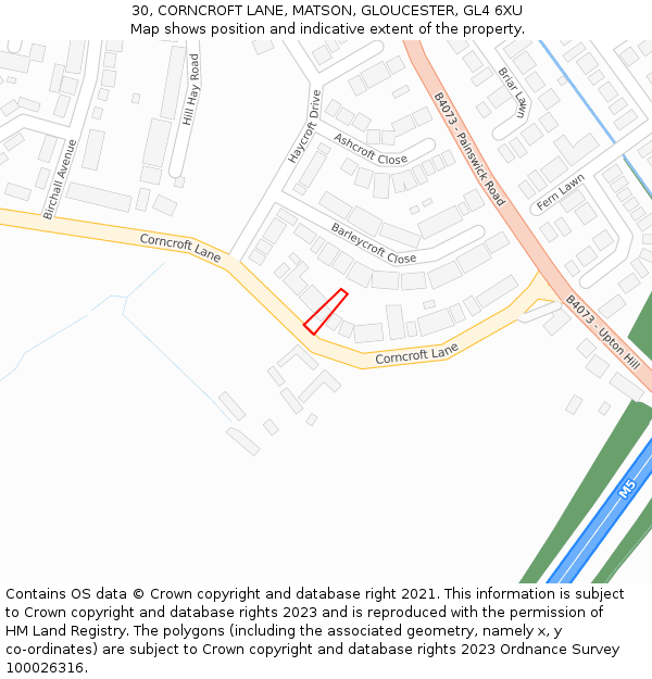30, CORNCROFT LANE, MATSON, GLOUCESTER, GL4 6XU: Location map and indicative extent of plot