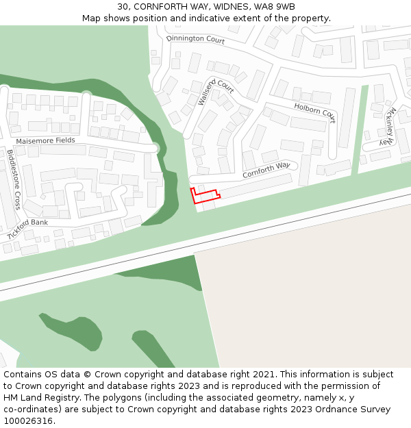 30, CORNFORTH WAY, WIDNES, WA8 9WB: Location map and indicative extent of plot