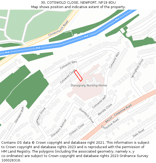 30, COTSWOLD CLOSE, NEWPORT, NP19 9DU: Location map and indicative extent of plot