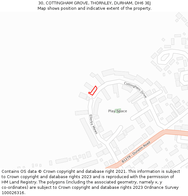 30, COTTINGHAM GROVE, THORNLEY, DURHAM, DH6 3EJ: Location map and indicative extent of plot