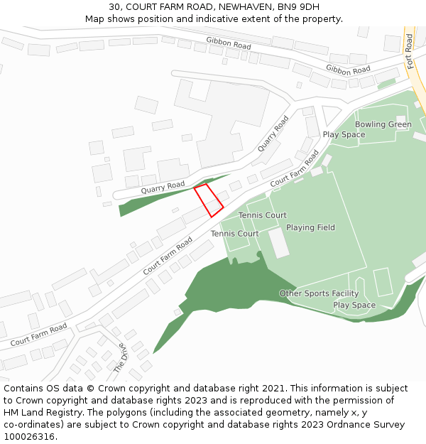 30, COURT FARM ROAD, NEWHAVEN, BN9 9DH: Location map and indicative extent of plot