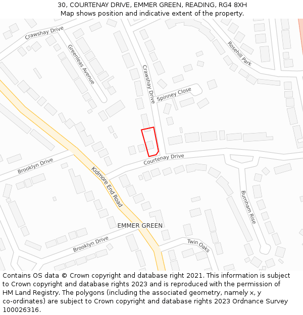 30, COURTENAY DRIVE, EMMER GREEN, READING, RG4 8XH: Location map and indicative extent of plot