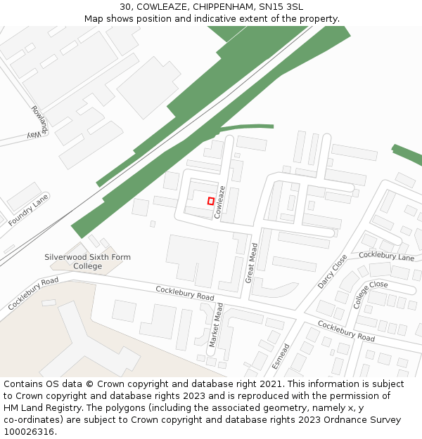 30, COWLEAZE, CHIPPENHAM, SN15 3SL: Location map and indicative extent of plot
