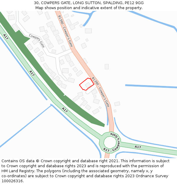 30, COWPERS GATE, LONG SUTTON, SPALDING, PE12 9GG: Location map and indicative extent of plot