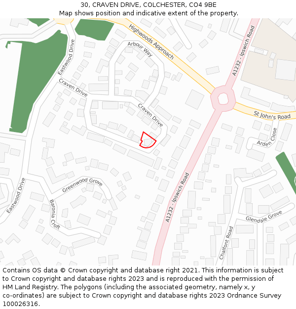 30, CRAVEN DRIVE, COLCHESTER, CO4 9BE: Location map and indicative extent of plot