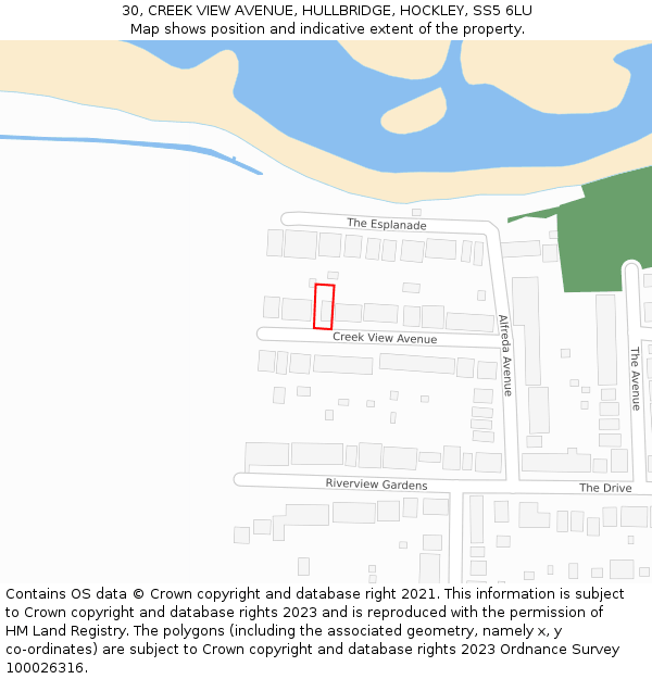 30, CREEK VIEW AVENUE, HULLBRIDGE, HOCKLEY, SS5 6LU: Location map and indicative extent of plot