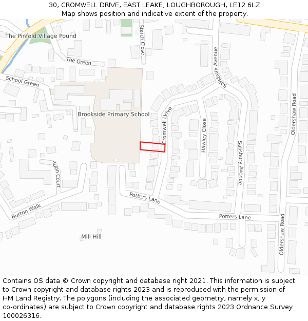 30, CROMWELL DRIVE, EAST LEAKE, LOUGHBOROUGH, LE12 6LZ: Location map and indicative extent of plot