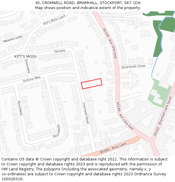 30, CROMWELL ROAD, BRAMHALL, STOCKPORT, SK7 1DA: Location map and indicative extent of plot