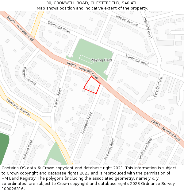 30, CROMWELL ROAD, CHESTERFIELD, S40 4TH: Location map and indicative extent of plot