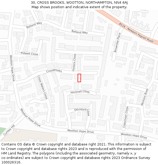 30, CROSS BROOKS, WOOTTON, NORTHAMPTON, NN4 6AJ: Location map and indicative extent of plot