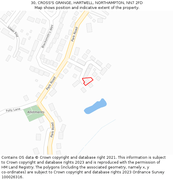 30, CROSS'S GRANGE, HARTWELL, NORTHAMPTON, NN7 2FD: Location map and indicative extent of plot