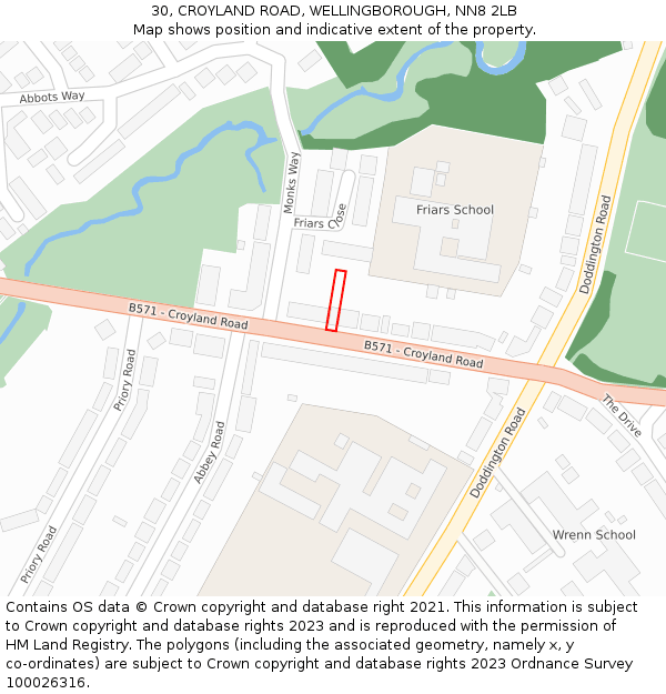 30, CROYLAND ROAD, WELLINGBOROUGH, NN8 2LB: Location map and indicative extent of plot