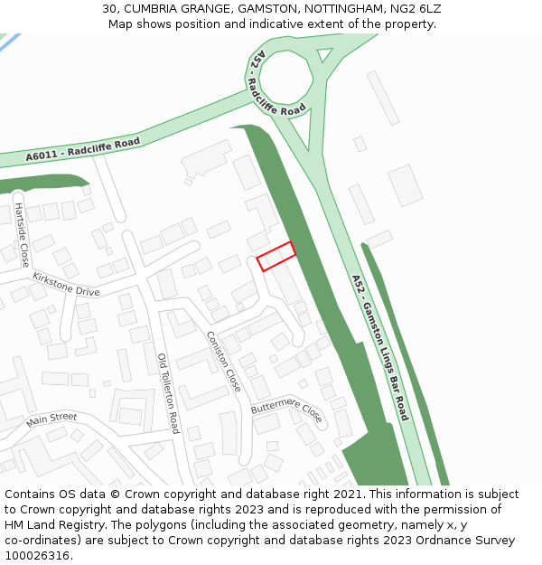 30, CUMBRIA GRANGE, GAMSTON, NOTTINGHAM, NG2 6LZ: Location map and indicative extent of plot