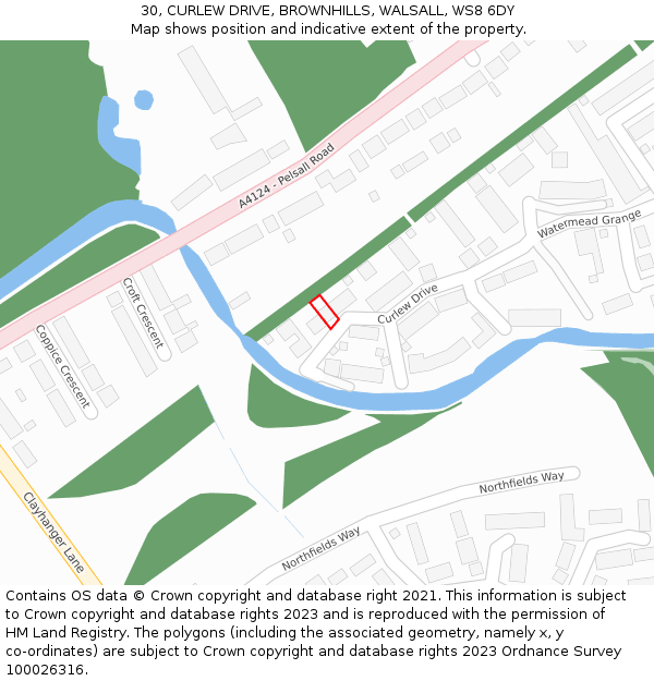 30, CURLEW DRIVE, BROWNHILLS, WALSALL, WS8 6DY: Location map and indicative extent of plot