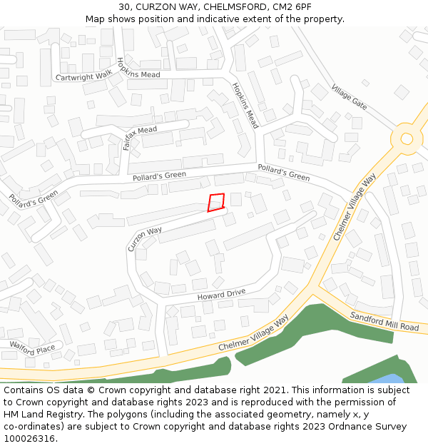 30, CURZON WAY, CHELMSFORD, CM2 6PF: Location map and indicative extent of plot