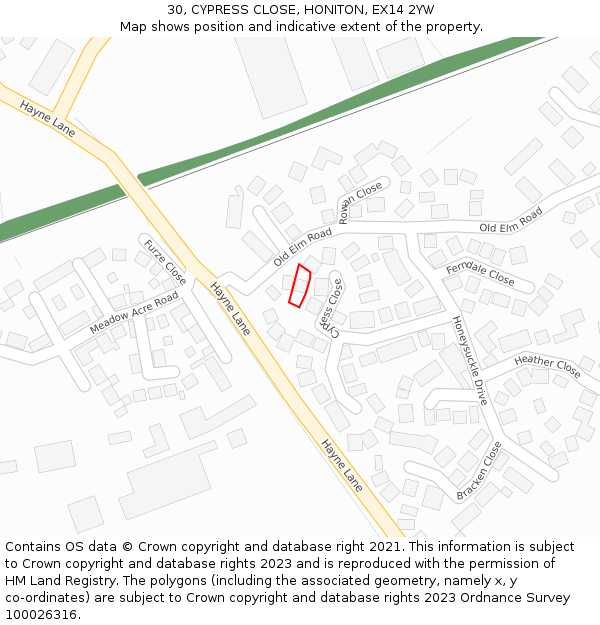 30, CYPRESS CLOSE, HONITON, EX14 2YW: Location map and indicative extent of plot