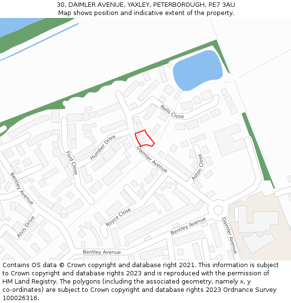 30, DAIMLER AVENUE, YAXLEY, PETERBOROUGH, PE7 3AU: Location map and indicative extent of plot