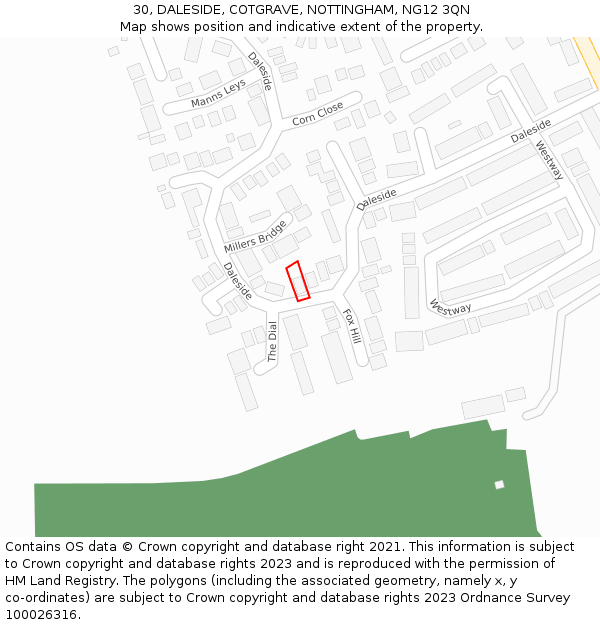 30, DALESIDE, COTGRAVE, NOTTINGHAM, NG12 3QN: Location map and indicative extent of plot