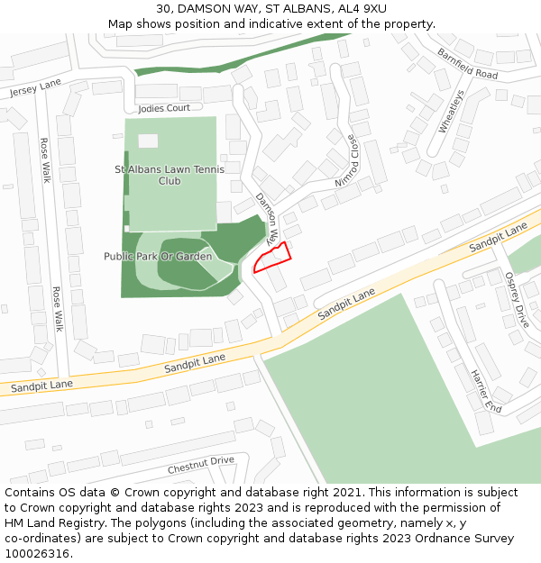 30, DAMSON WAY, ST ALBANS, AL4 9XU: Location map and indicative extent of plot