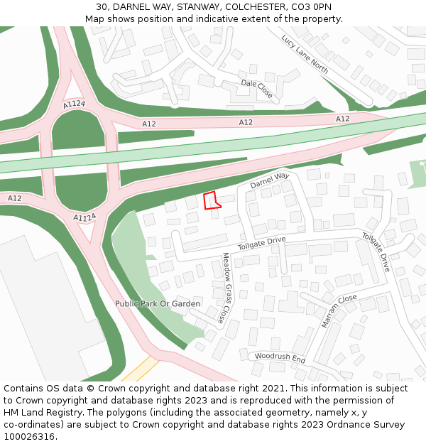 30, DARNEL WAY, STANWAY, COLCHESTER, CO3 0PN: Location map and indicative extent of plot