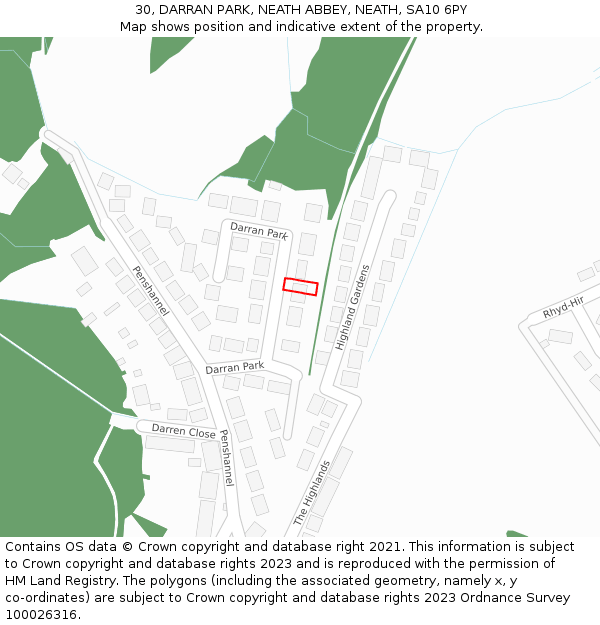 30, DARRAN PARK, NEATH ABBEY, NEATH, SA10 6PY: Location map and indicative extent of plot